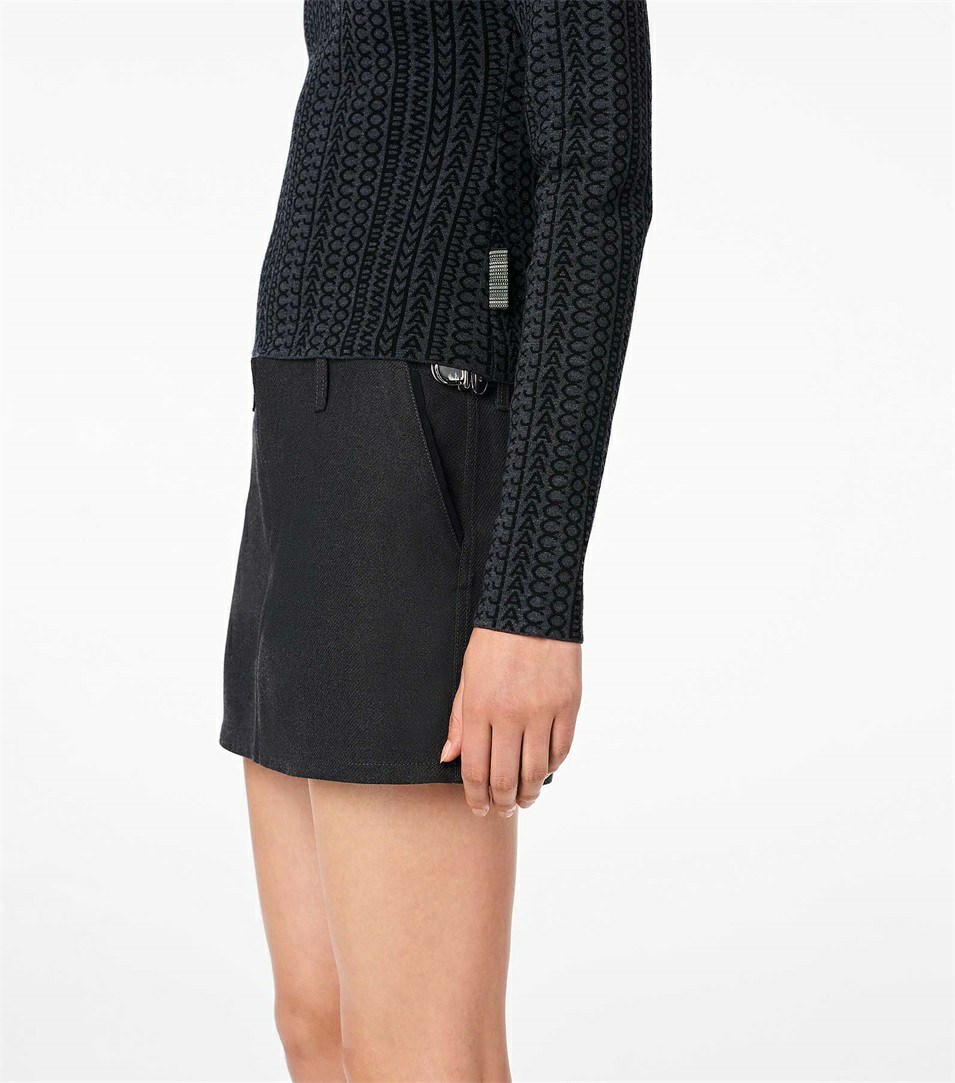 Black / Grey Marc Jacobs The Monogram Compact Knit Mockneck Women's Tops | 2314HDYMO