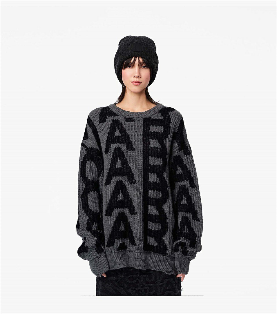 Black / Grey Marc Jacobs The Monogram Distressed Women's Sweaters | 0682UNPCH