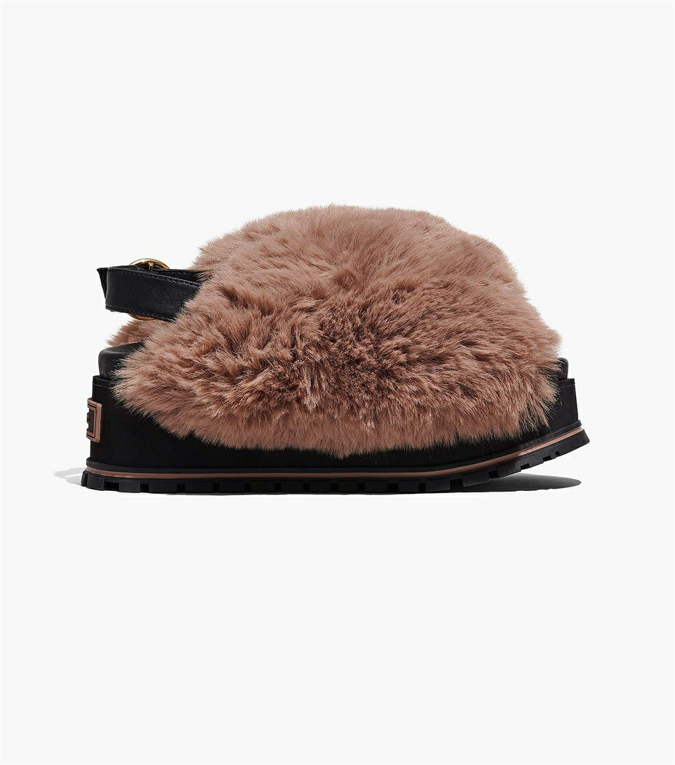 Black Marc Jacobs The Faux Fur Women's Platform Sandals | 0923AENYD