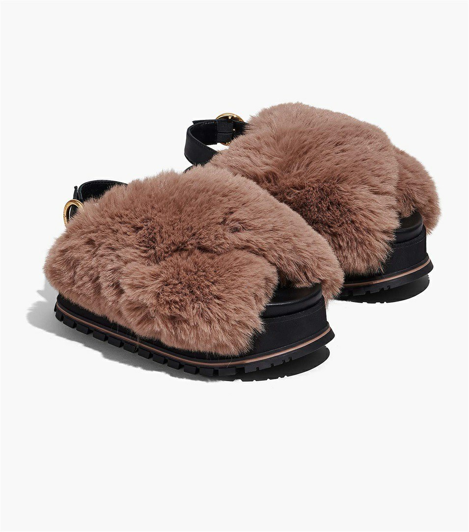 Black Marc Jacobs The Faux Fur Women\'s Platform Sandals | 0923AENYD