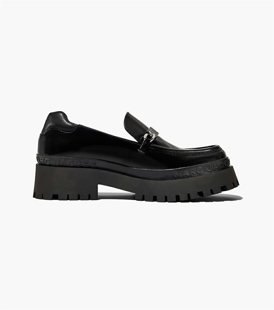 Black Marc Jacobs The Leather Barcode Monogram Women's Loafers | 7890FTNXJ