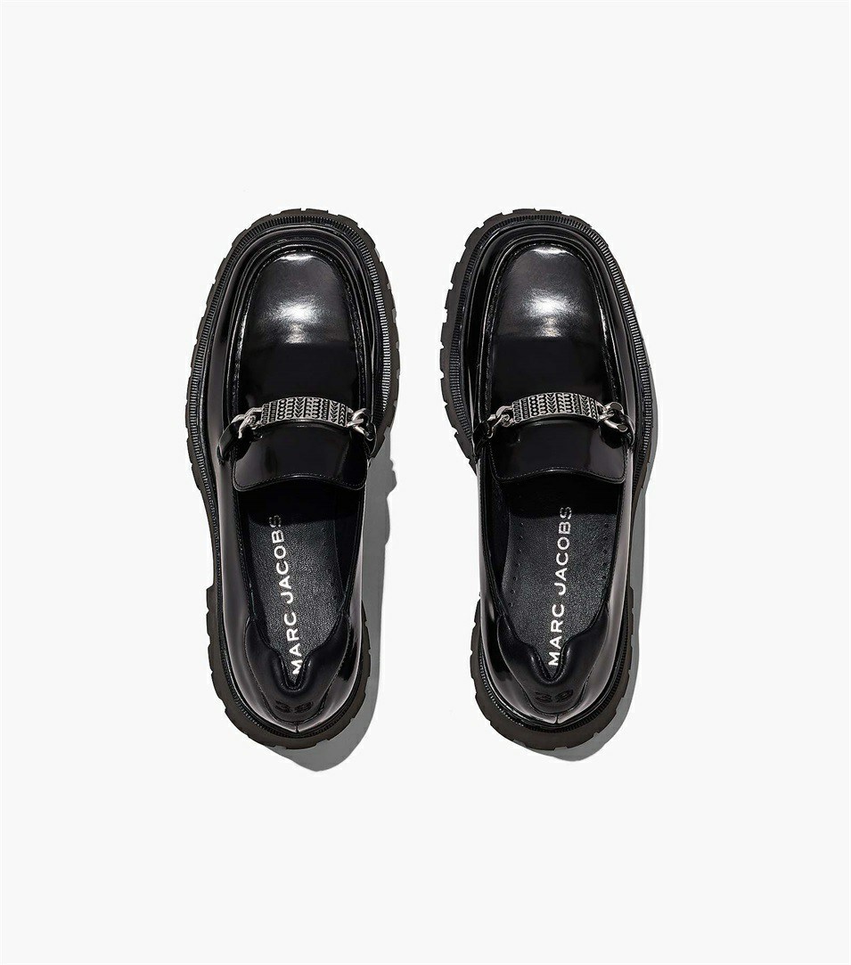 Black Marc Jacobs The Leather Barcode Monogram Women's Loafers | 7890FTNXJ