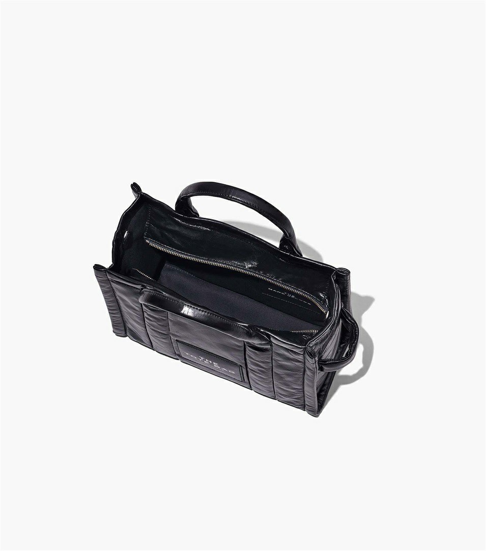 Black Marc Jacobs The Shiny Crinkle Medium Women's Tote Bags | 8623FPLQO