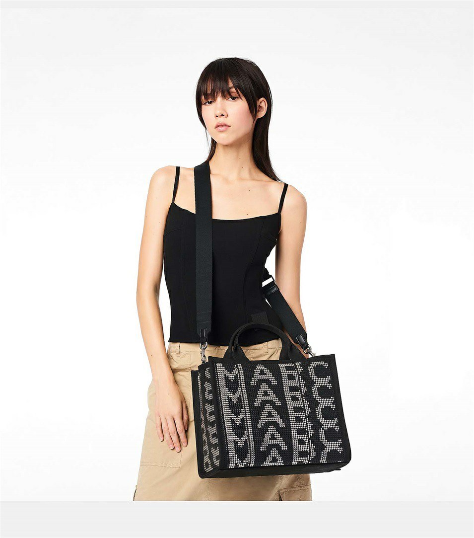 Black Multicolor Marc Jacobs The Studded Monogram Medium Women's Tote Bags | 9043NTEZX